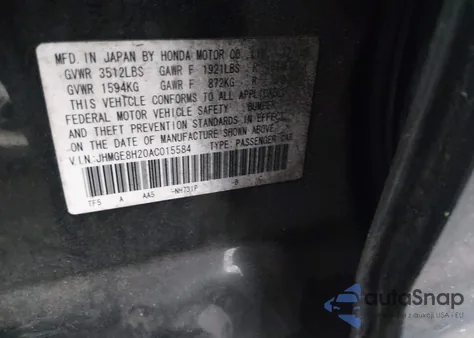 2010 Honda Fit z USA, uszkodzony, nr VIN JHMGE8H20AC015584